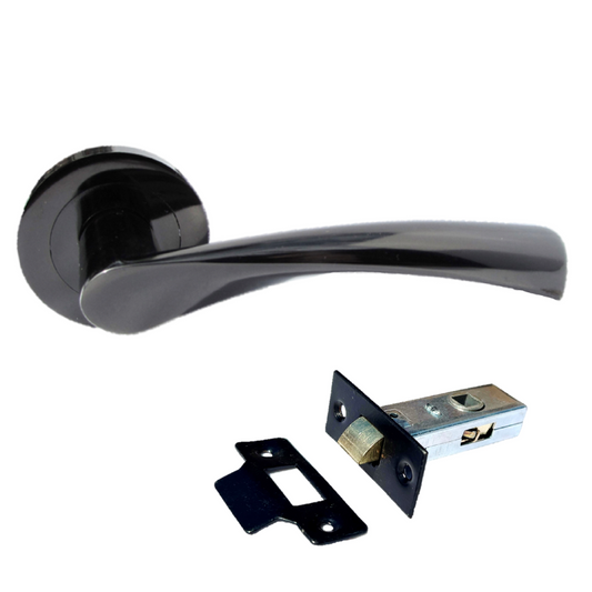 Astrid Door Handles Latch Twist Lever on Rose - Black Nickel Latch 120mm