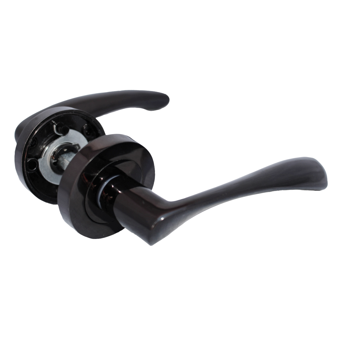 Astrid Door Handles Latch Twist Lever on Rose - Black Nickel Latch 120mm