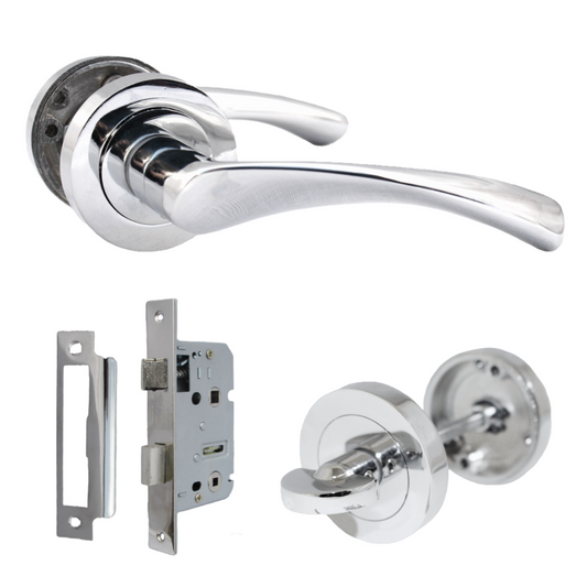 Astrid Door Handles Latch Twist Lever on Rose Chrome Bathroom Thumbturn Lock 120mm