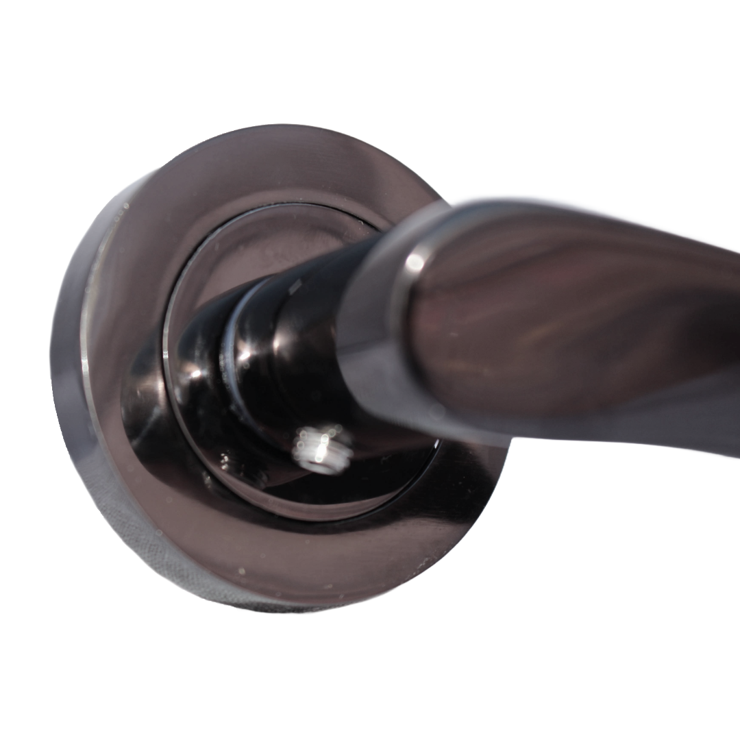 Astrid Door Handles Latch Twist Lever on Rose - Black Nickel Latch 120mm