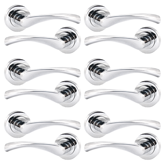 MULTIPACK Astrid Door Handles Latch Twist Lever on Rose - Chrome 120mm