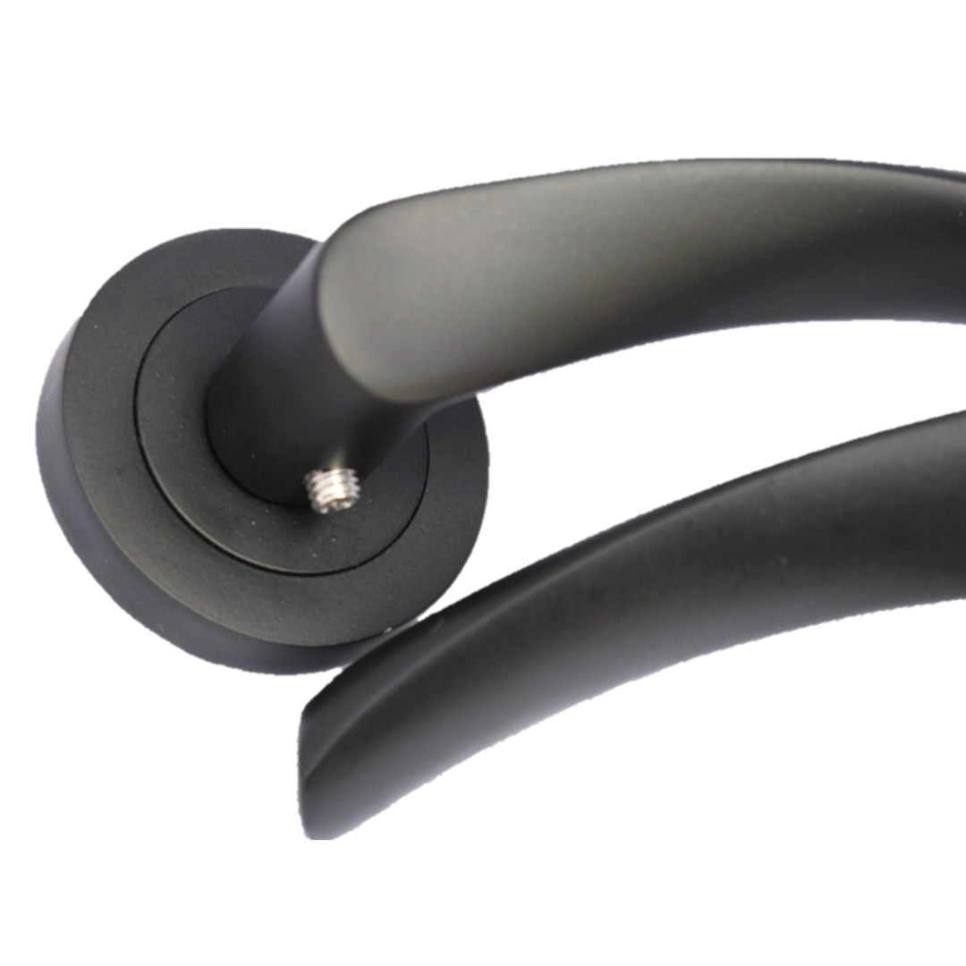 Astrid Door Handles Latch Twist Lever on Rose Matt Black Bath Thumbturn Lock 120mm