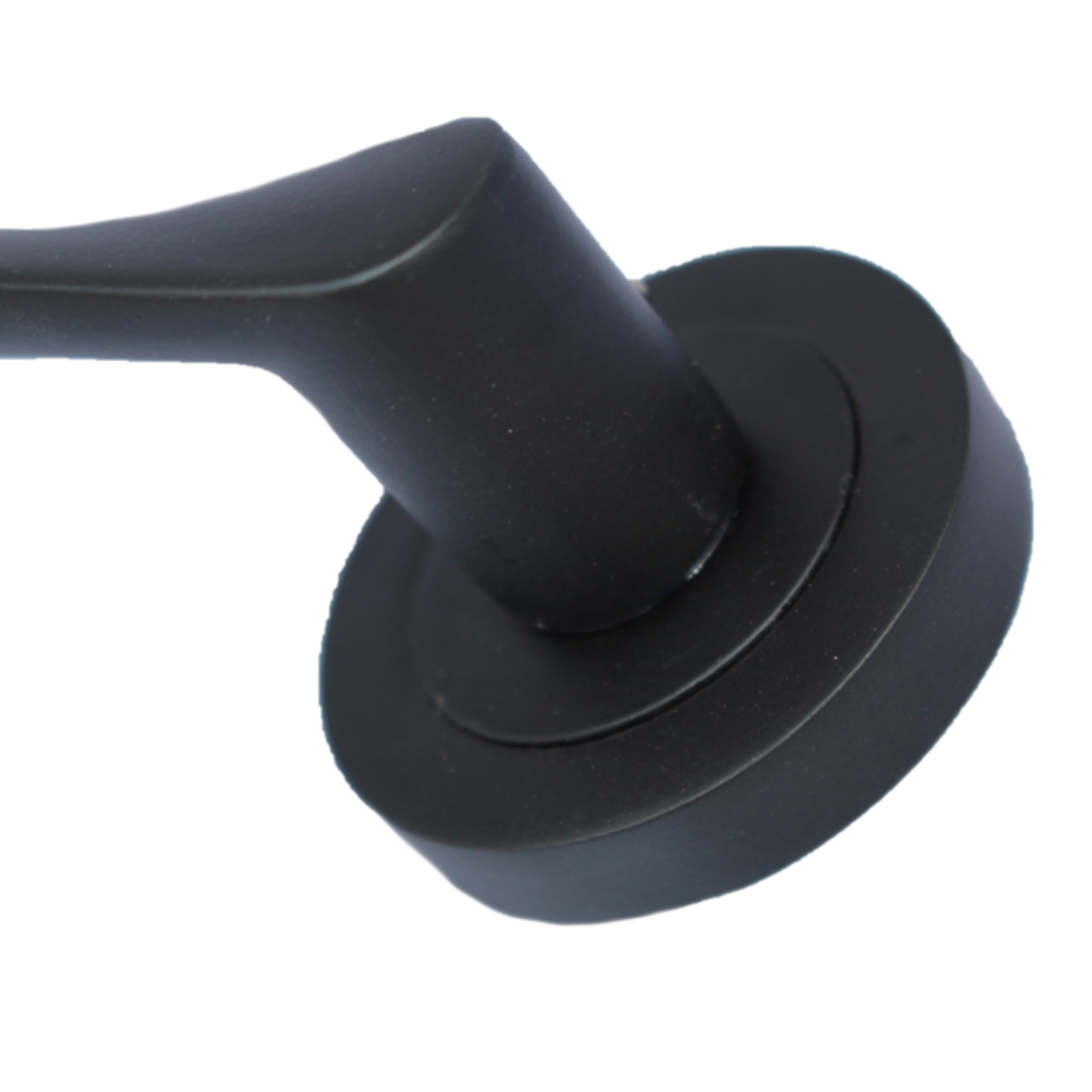 Astrid Door Handles Latch Twist Lever on Rose Matt Black Bath Thumbturn Lock 120mm