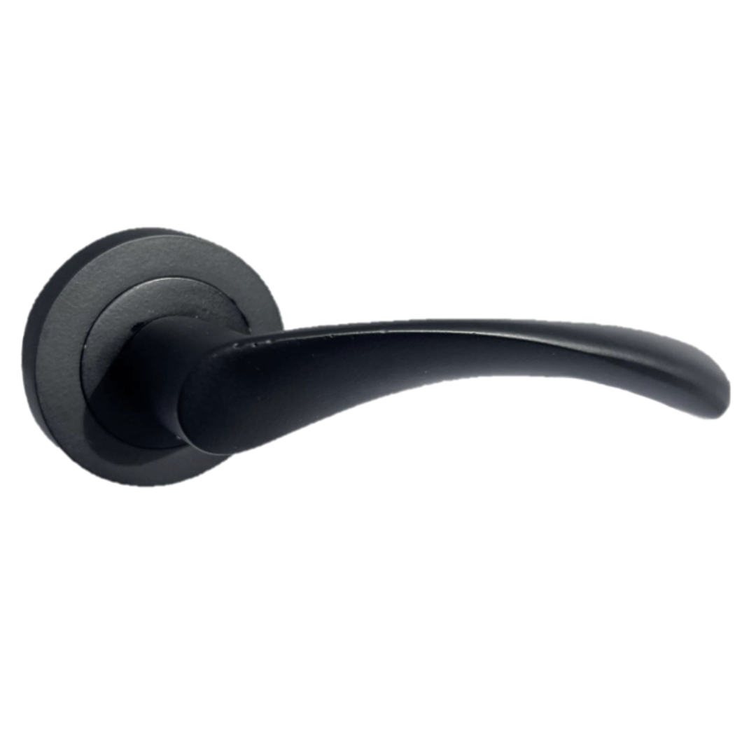 Poignées de porte torsadées noires mates sur rosace ronde Poignées de porte modernes de style Astrid