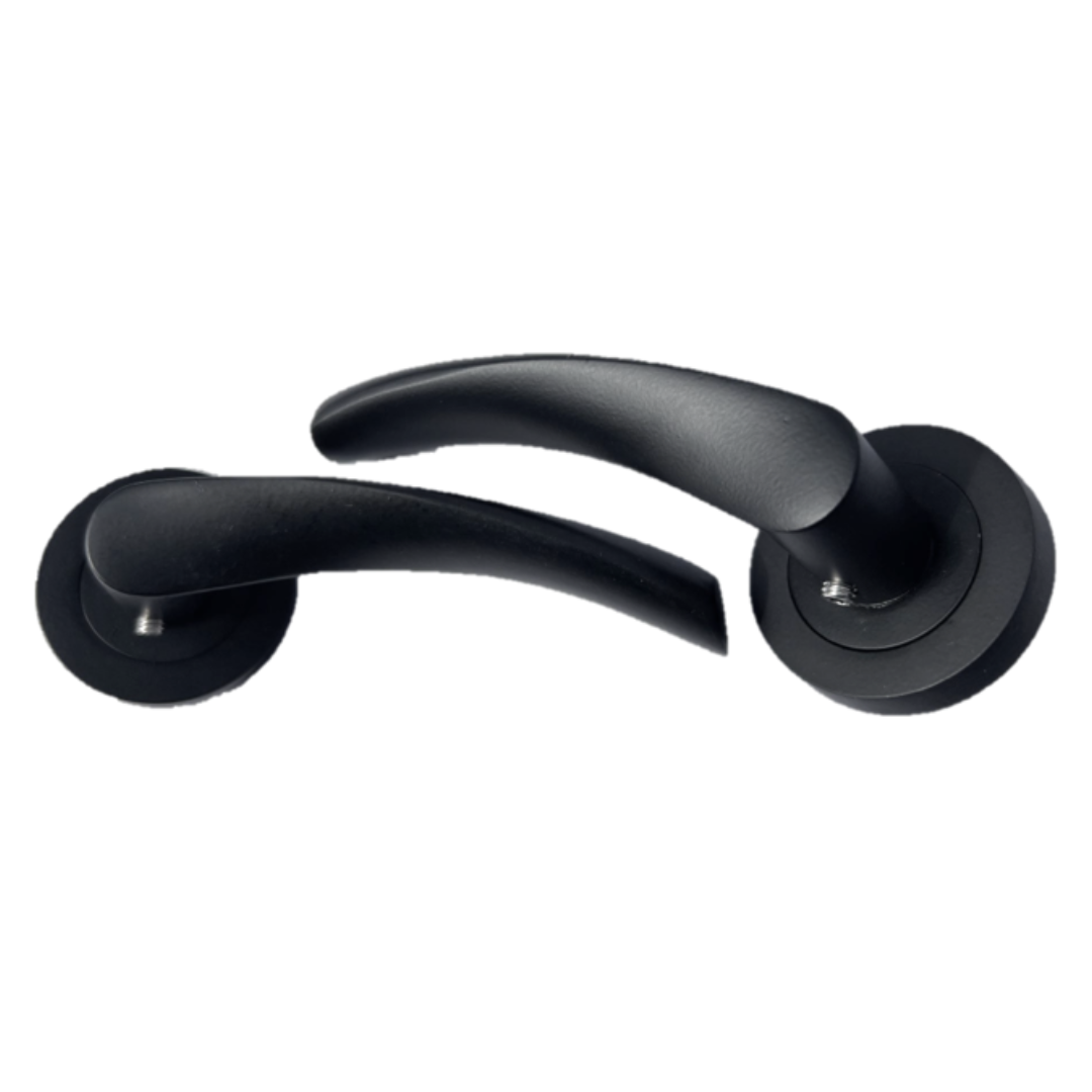 Astrid Door Handles Latch Twist Lever on Rose Matt Black Bath Thumbturn Lock 120mm