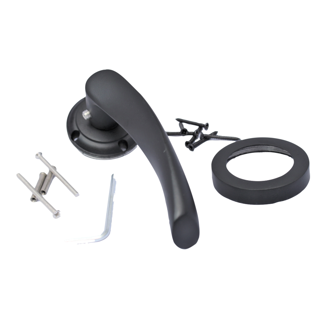 Poignées de porte torsadées noires mates sur rosace ronde Poignées de porte modernes de style Astrid