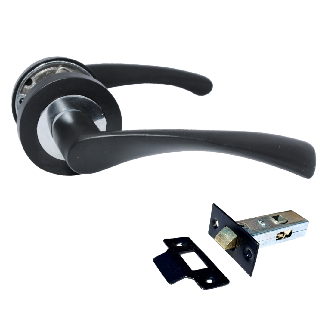 Astrid Door Handles Latch Twist Lever on Rose Duo - Matt Black Chrome Latch 120mm