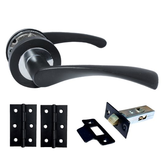Astrid Door Handles Latch Twist Lever on Rose Duo - Matt Black Chrome Latch Hinges 120mm