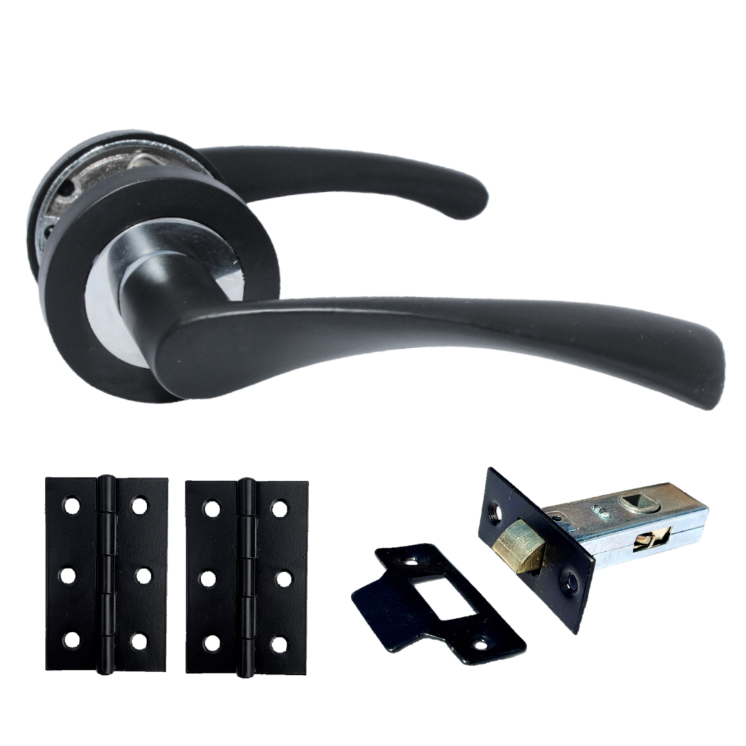 MULTIPACK Astrid Door Handles Latch Twist Lever on Rose Duo - Matt Black Chrome 120mm