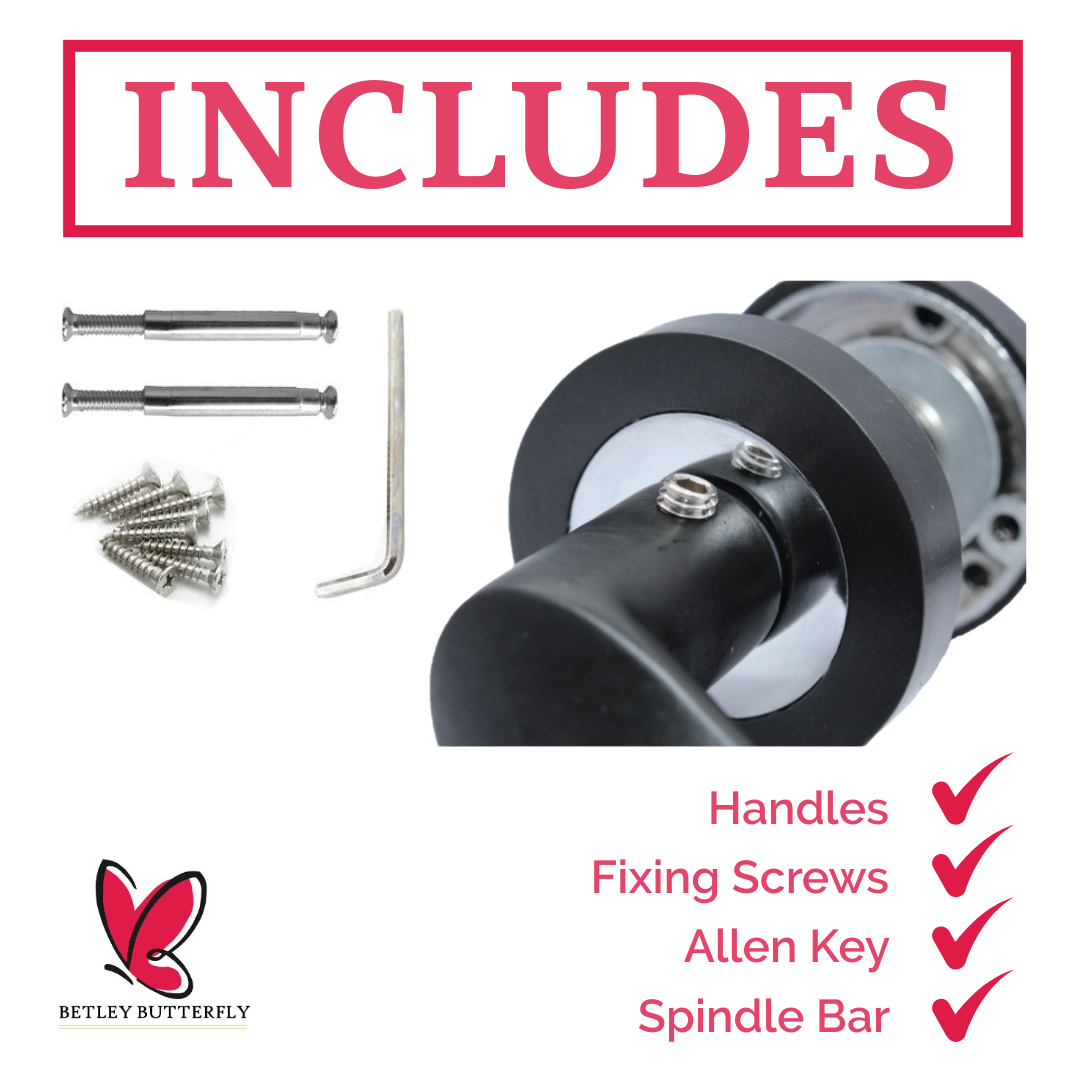 Astrid Door Handles Latch Twist Lever on Rose Duo - Matt Black Chrome Latch Hinges 120mm