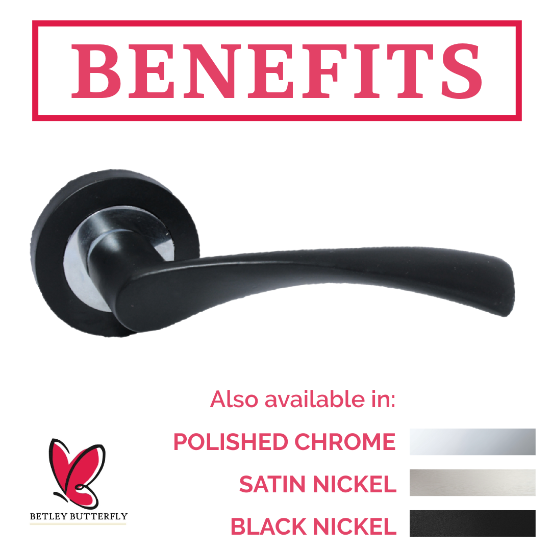 Astrid Door Handles Latch Twist Lever on Rose Duo - Matt Black Chrome Latch Hinges 120mm