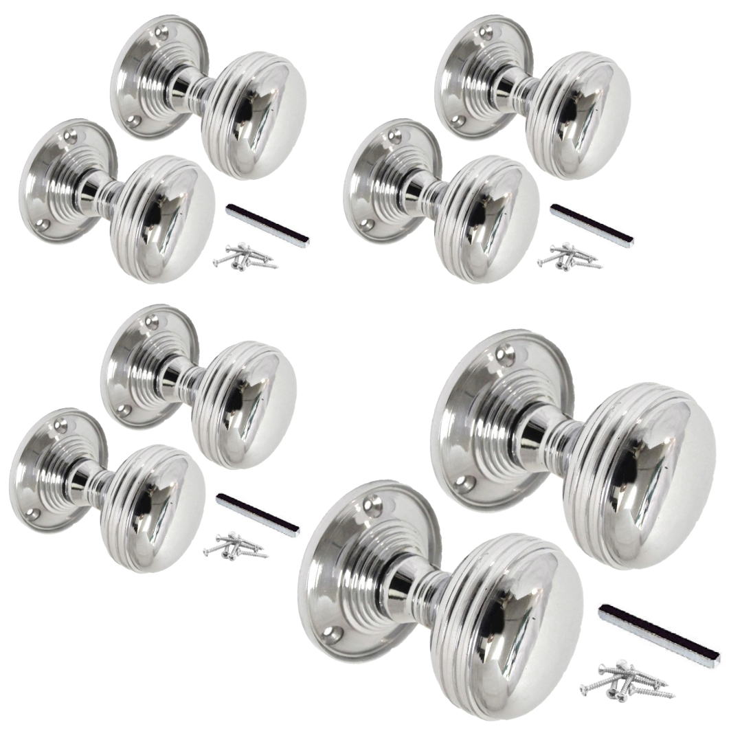 MULTIPACK Door Knobs Chrome Mortice Round Reeded HEAVY Knob 1/4/6 Pairs