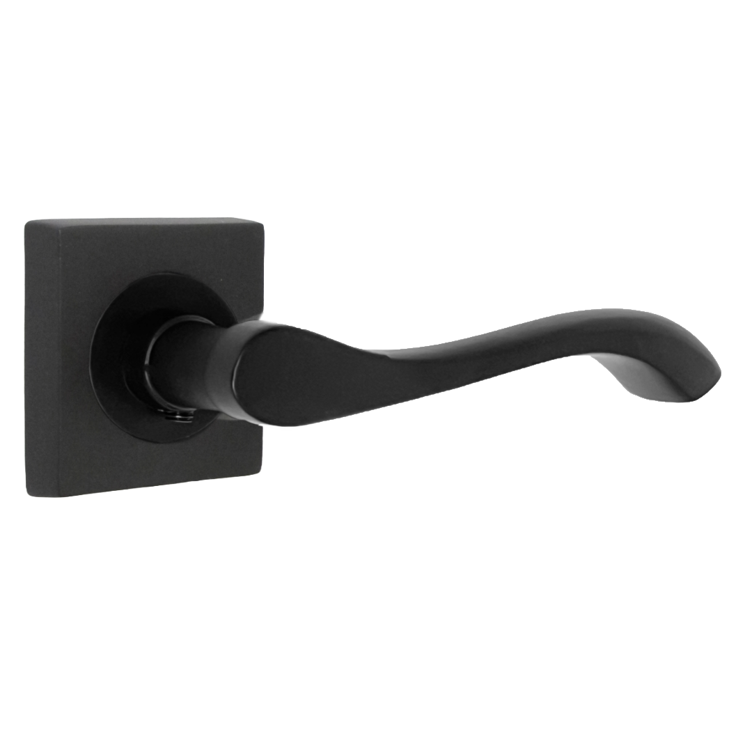 Poignée de porte Zena noire mate à levier sur rosace carrée, ensemble de poignées à loquet interne