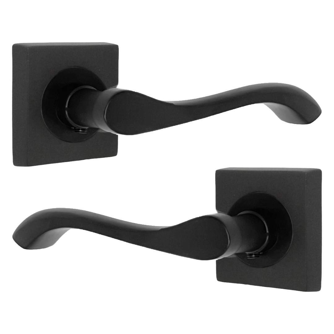 Poignée de porte Zena noire mate à levier sur rosace carrée, ensemble de poignées à loquet interne