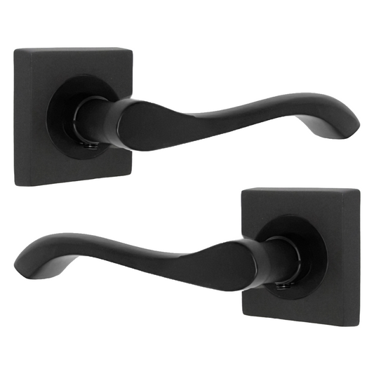 Cadenza Door Handle Matt Black Lever on Square Rose Internal Latch Handles Set