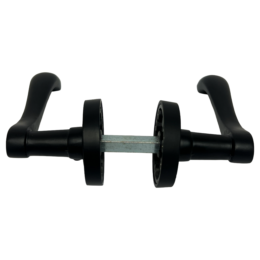 Cadenza Door Handle Lock Key Set Modern Design Matt Black Lever on Rose Internal Escutcheon