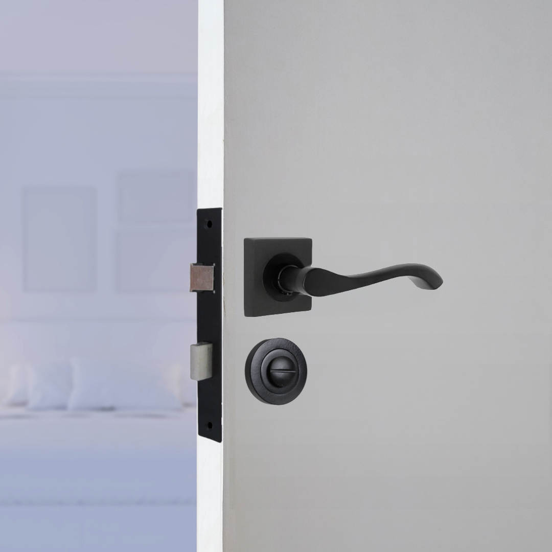 Poignée de porte Zena noire mate à levier sur rosace carrée, ensemble de poignées à loquet interne