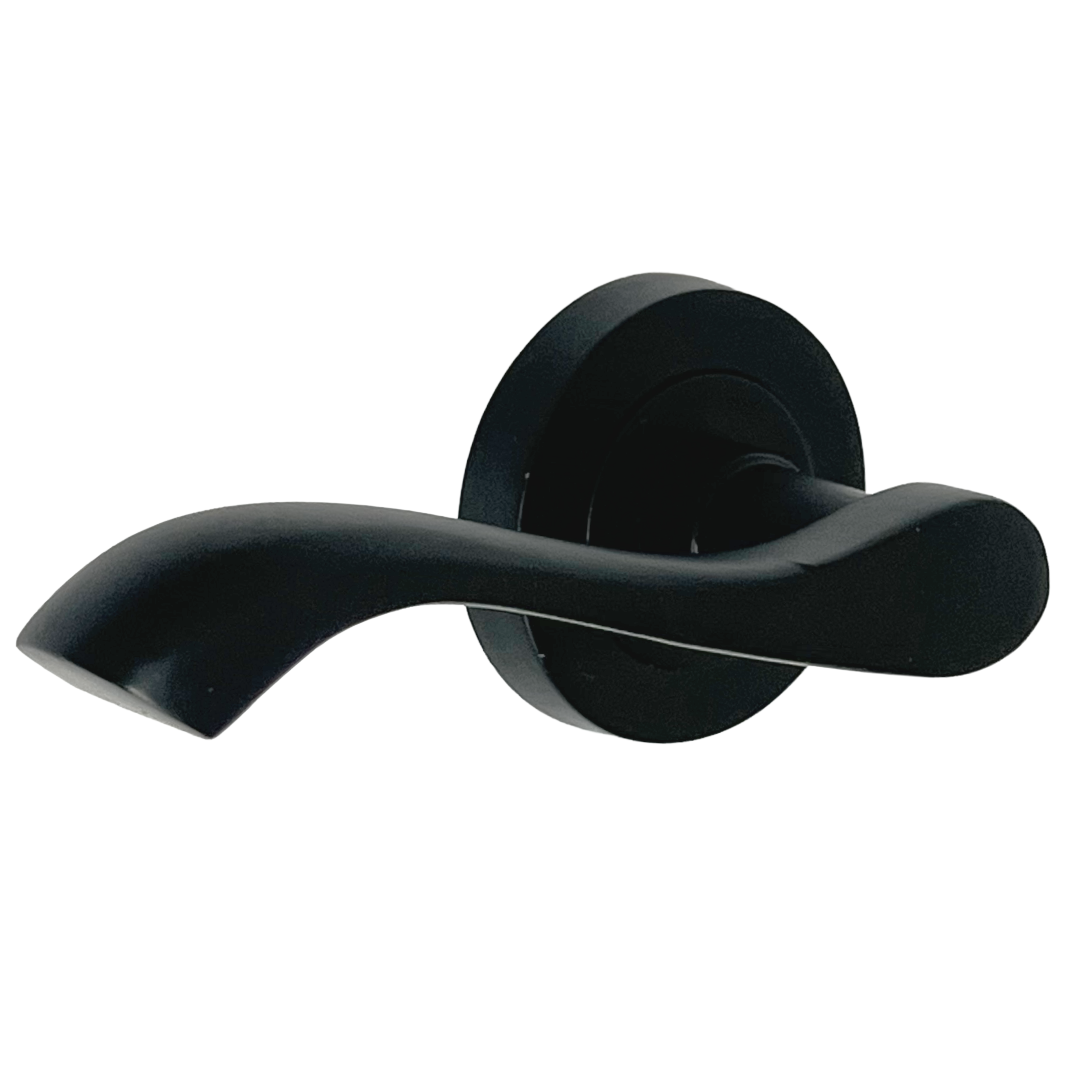 Cadenza Door Handle Bathroom Set Modern Design Matt Black Lever on Rose Internal Thumbturn