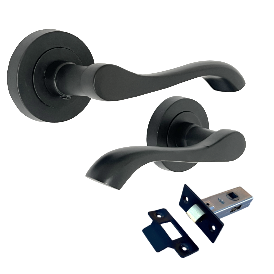 Poignée de porte Zena Design moderne Noir mat Levier sur rosace Intérieur + Loquet tubulaire