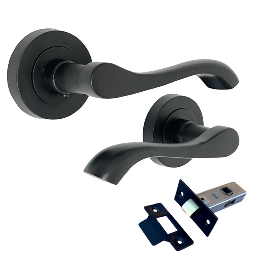 Cadenza Door Handle Modern Design Matt Black Lever on Rose Internal + Tubular Latch
