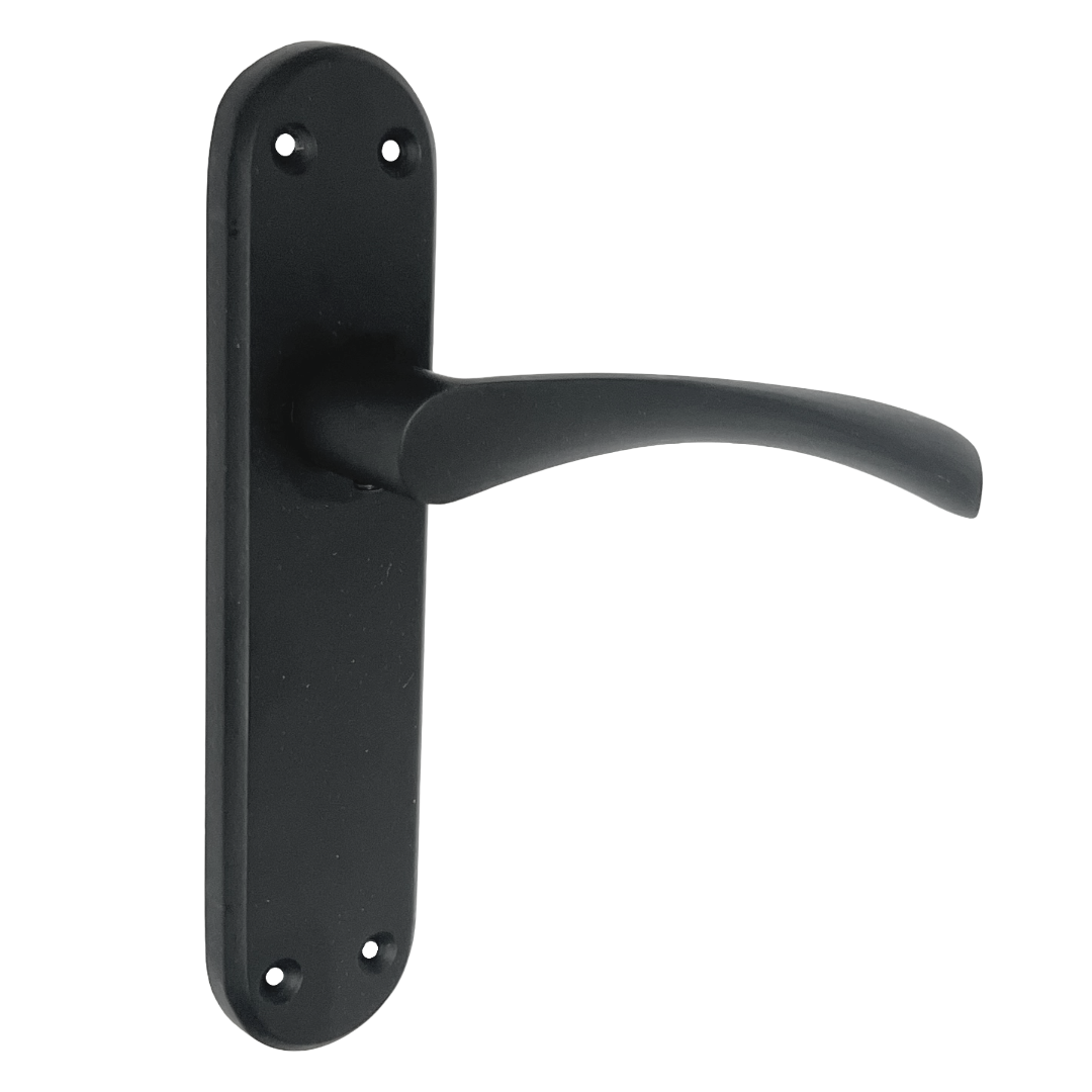 London Astrid Twist Door Handle Matt Black Lever on Backplate Latch Handles