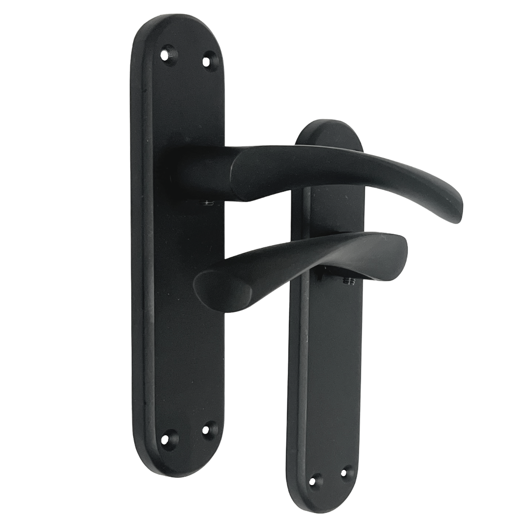 London Astrid Twist Door Handle Matt Black Lever on Backplate Latch Handles