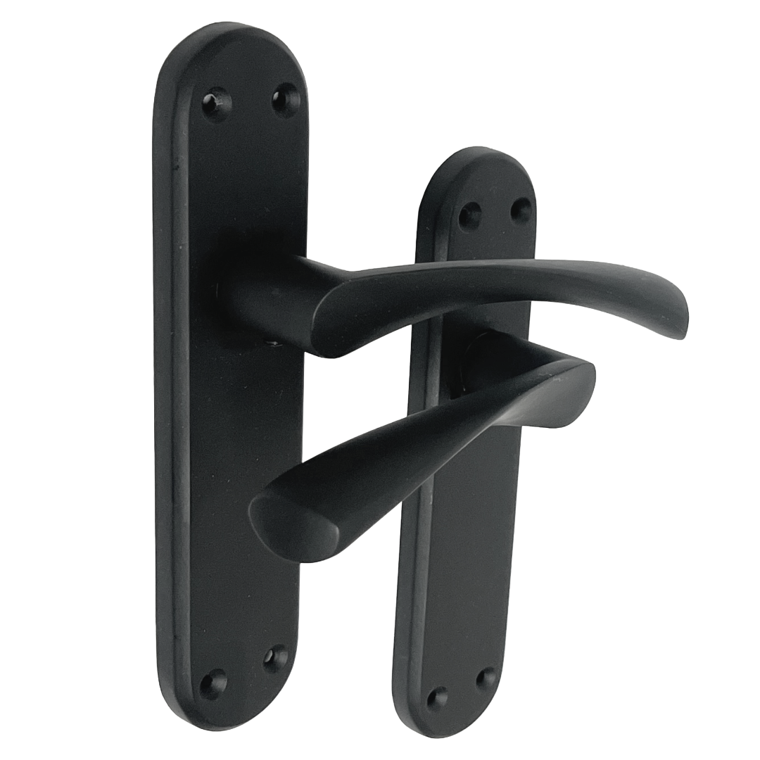 London Astrid Twist Door Handle Matt Black Lever on Backplate Latch Handles