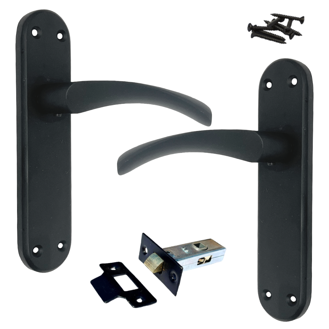 London Astrid Twist Door Handle Matt Black Lever on Backplate with Latch