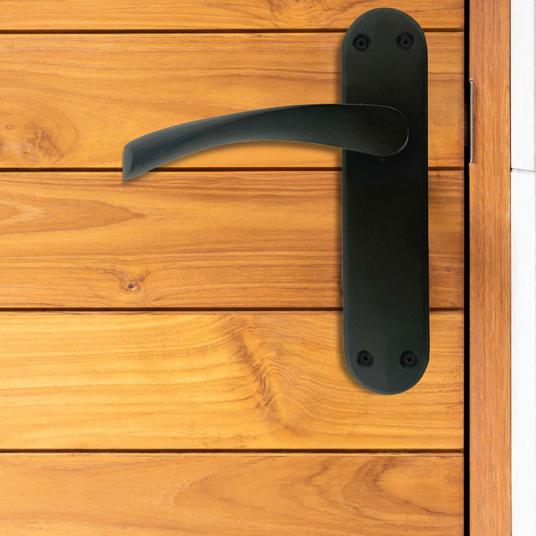 London Astrid Twist Door Handle Matt Black Lever on Backplate Latch Handles