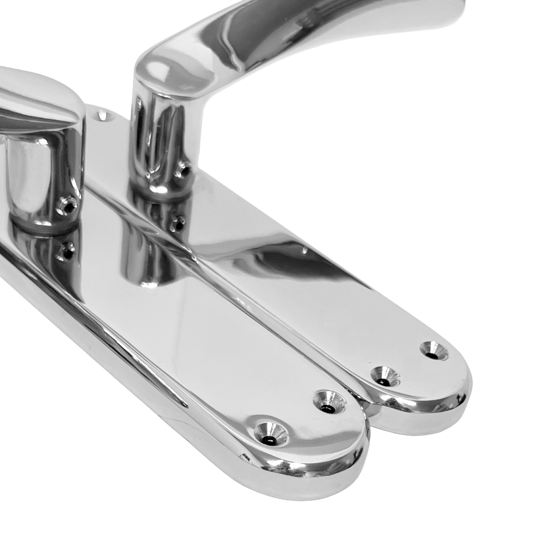 London Astrid Twist Door Handle Polished Chrome Lever on Backplate with Latch Hinges