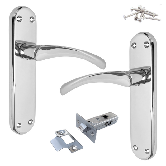 London Astrid Twist Door Handle Polished Chrome Lever on Backplate with Latch