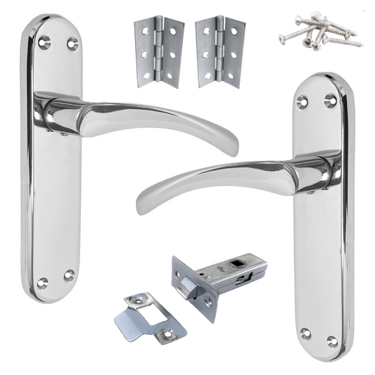 London Astrid Twist Door Handle Polished Chrome Lever on Backplate with Latch Hinges