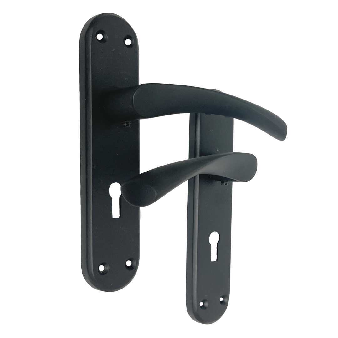 London Astrid Twist Door Handle Matt Black Lever on Backplate Lock Handles