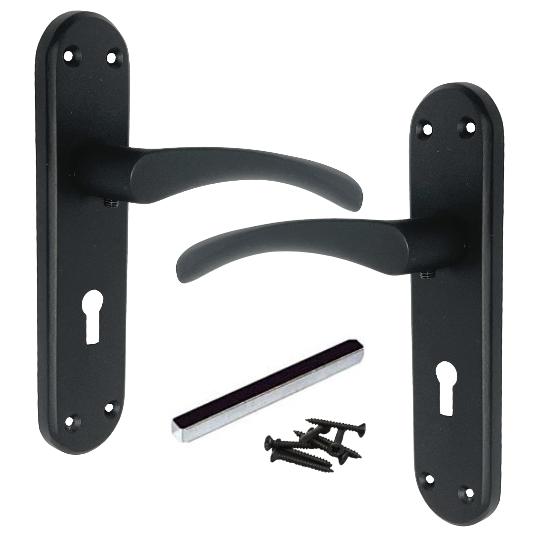 London Astrid Twist Door Handle Matt Black Lever on Backplate Lock Handles
