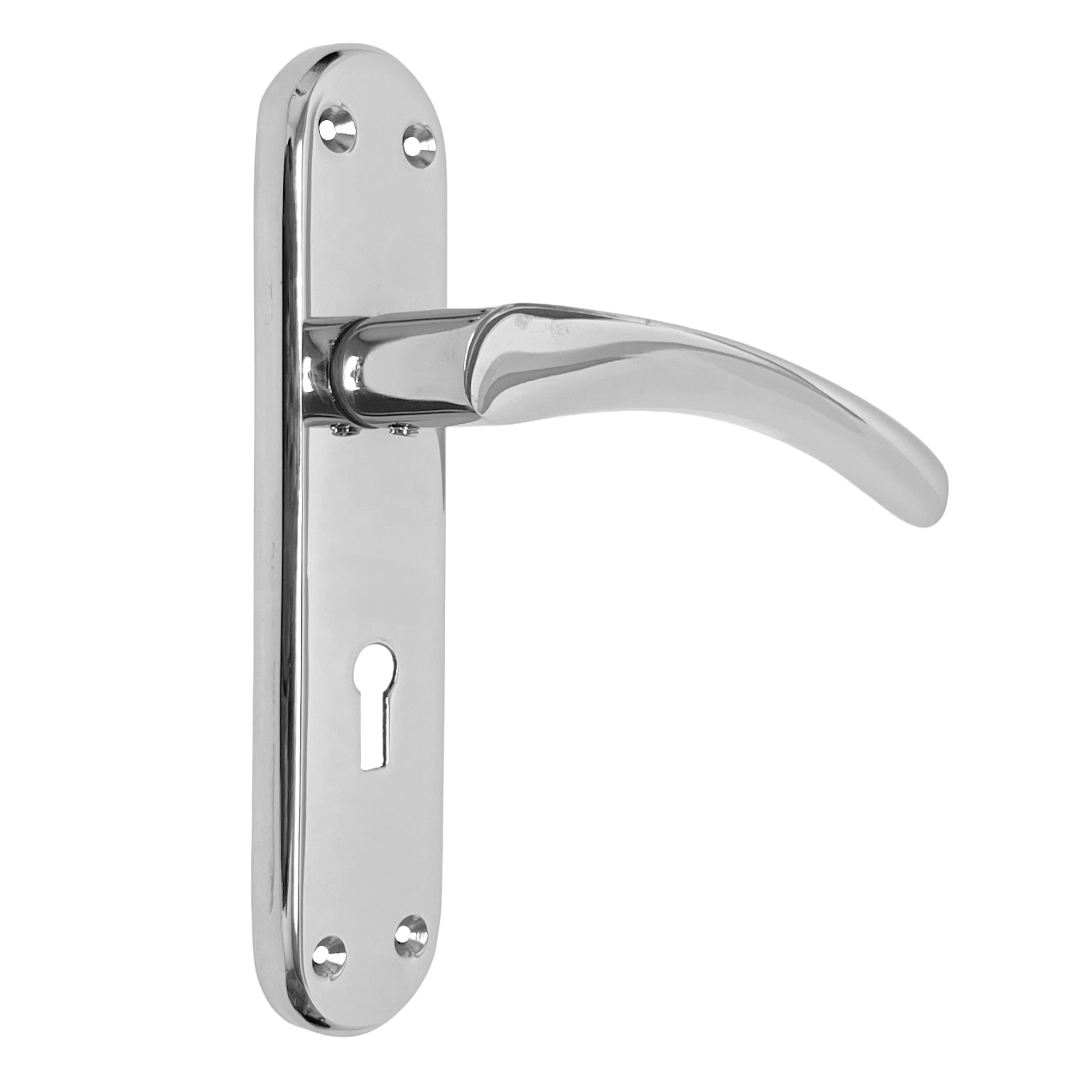 London Astrid Twist Door Handle Polished Chrome Lever on Backplate Lock Handles