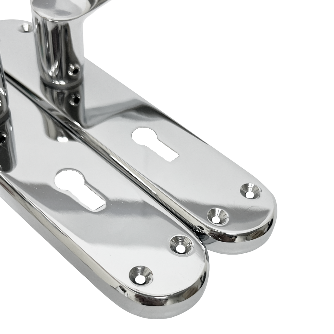 London Astrid Twist Door Handle Polished Chrome Lever on Backplate Lock Handles