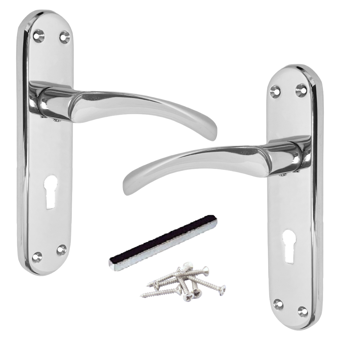 London Astrid Twist Door Handle Polished Chrome Lever on Backplate Lock Handles