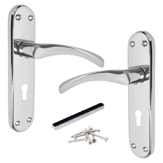 London Astrid Twist Door Handle Polished Chrome Lever on Backplate Lock Handles