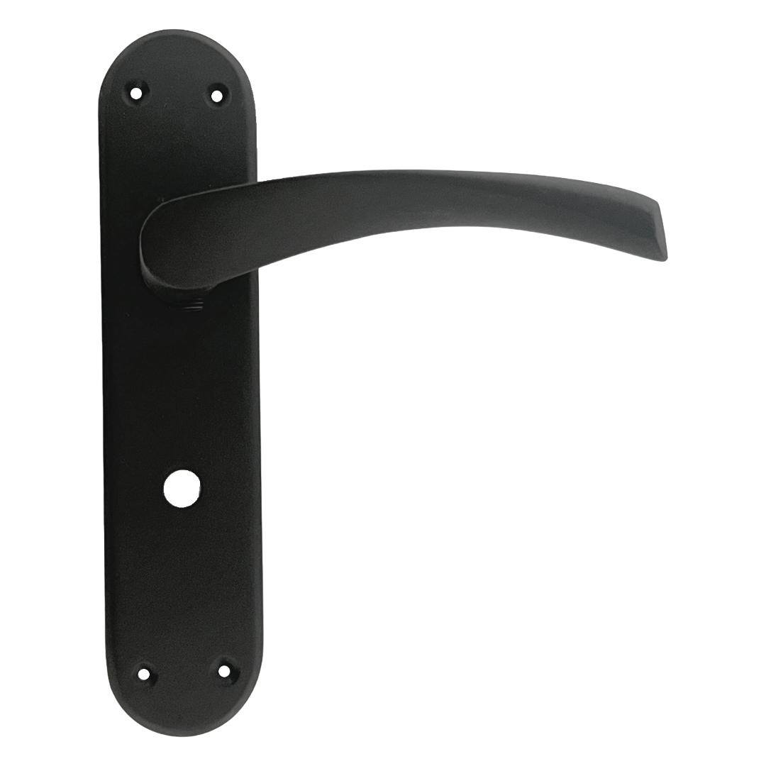 London Astrid Twist Door Handle Matt Black Bathroom Handles with Lock Hinges