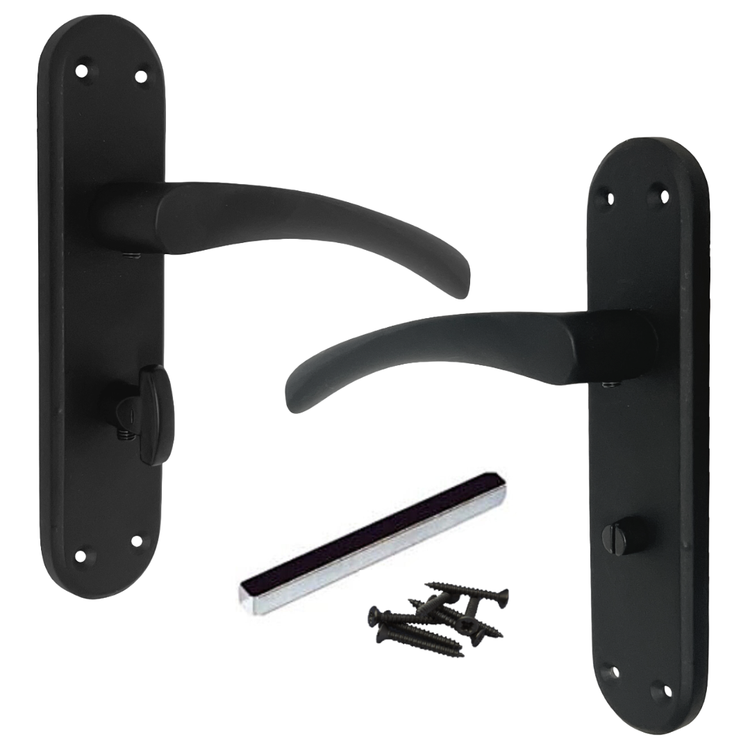 London Astrid Twist Door Handle Matt Black on Backplate Bathroom Lock Handles