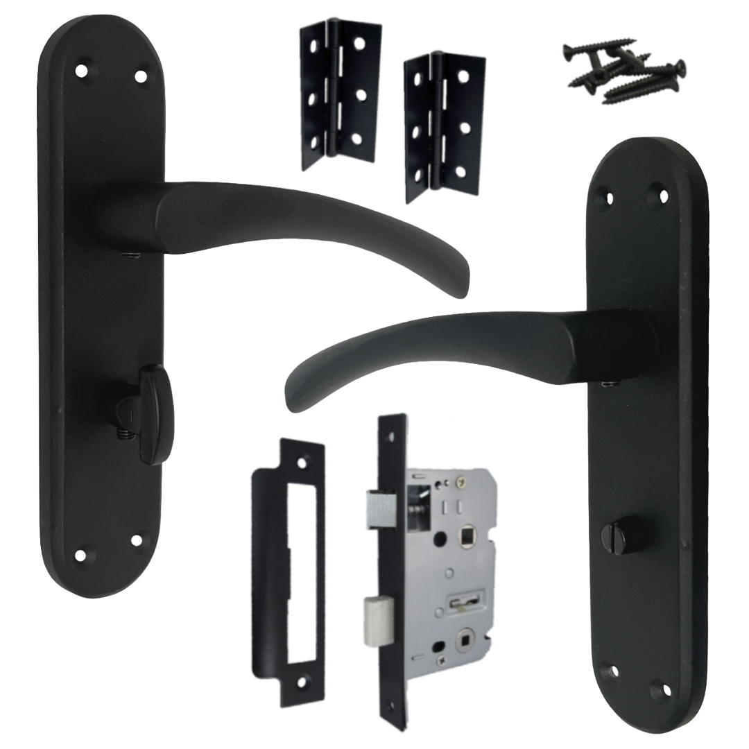 London Astrid Twist Door Handle Matt Black Bathroom Handles with Lock Hinges