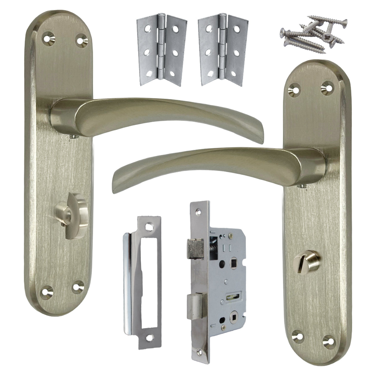 Marketplace JPG companion for London Astrid Twist Door Handle Satin Nickel Bathroom Handles with Lock Hinges - 179mm X 40mm