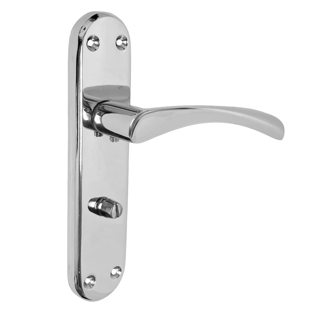 London Astrid Twist Door Handle Polished Chrome on Backplate Bathroom Lock Handles