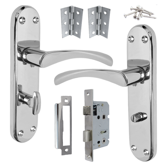 London Astrid Twist Door Handle Polished Chrome Bathroom Handles with Lock Hinges