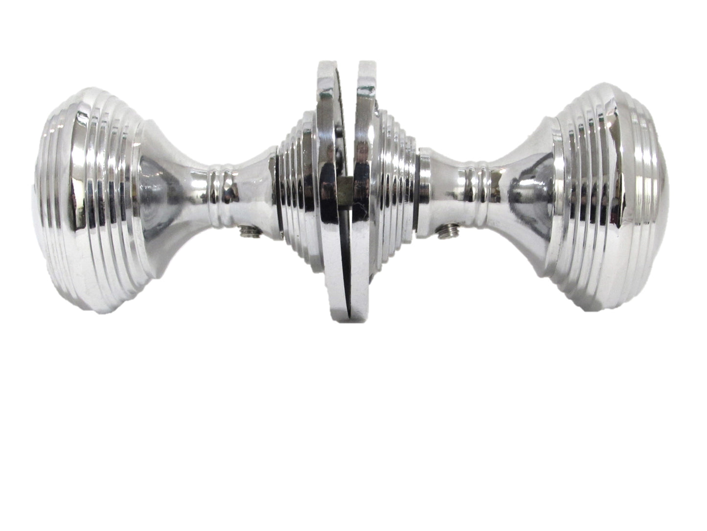 Boutons de porte Queen Anne à mortaise interne cannelée - Chrome poli 64 mm