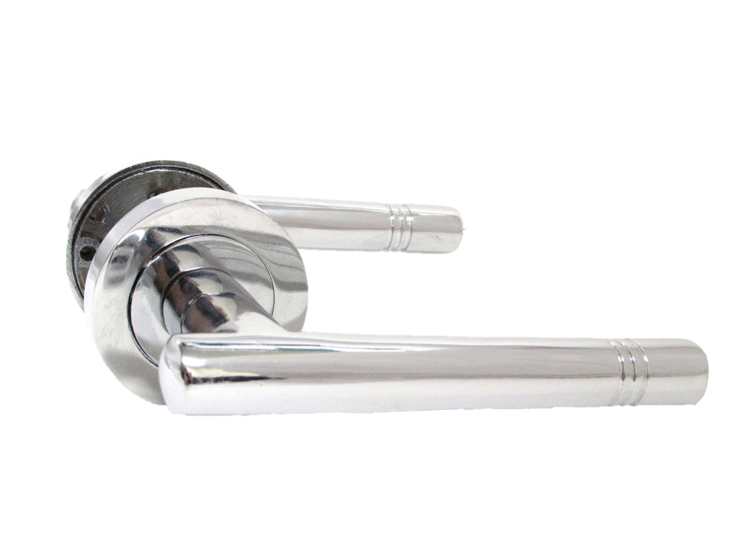 Chrome Straight Door Handles Lever Round Rose Silver Door Knobs