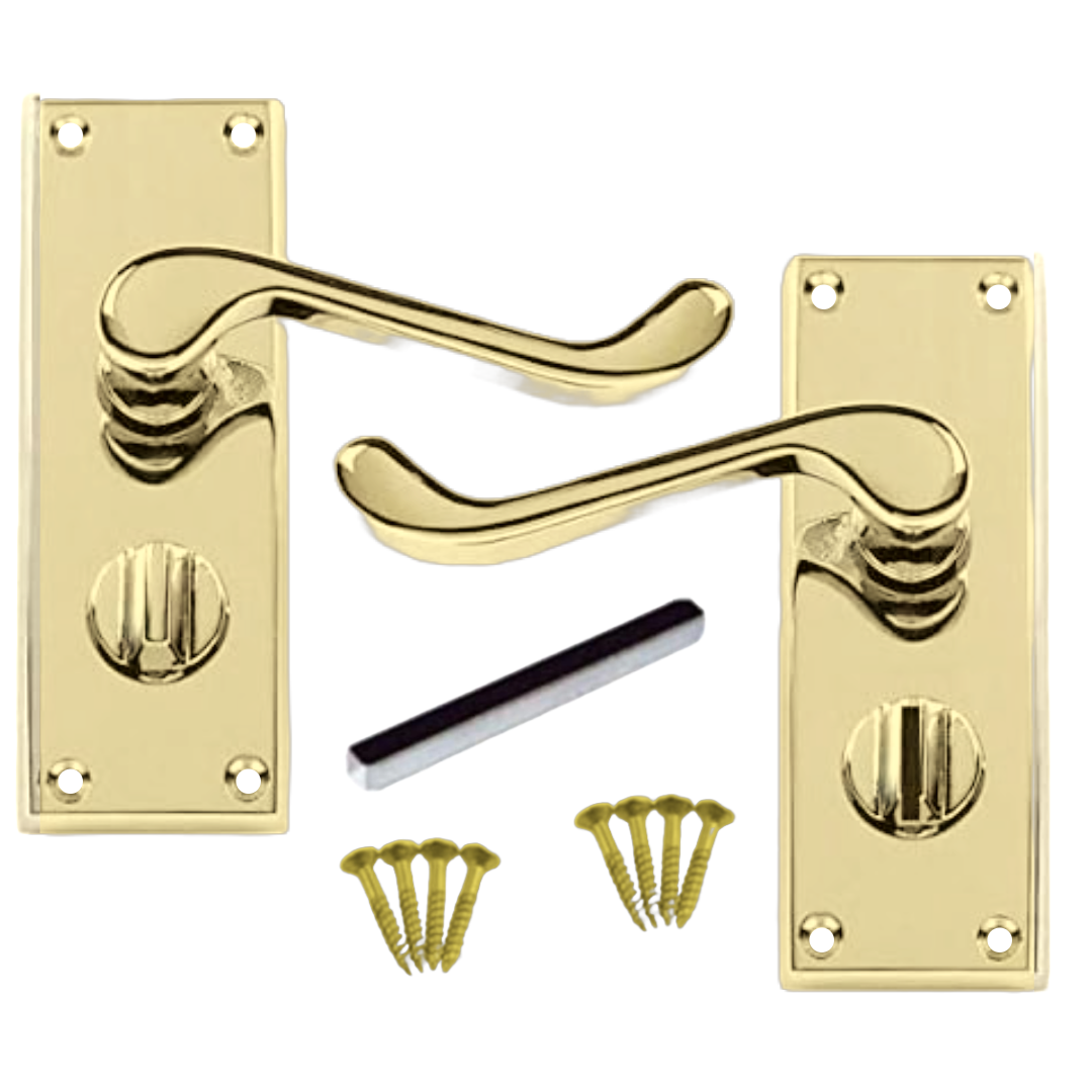 MULTIPACK Door Handles Victorian Scroll Lever Privacy Bath Lock - Brass 1/4/6 Pairs