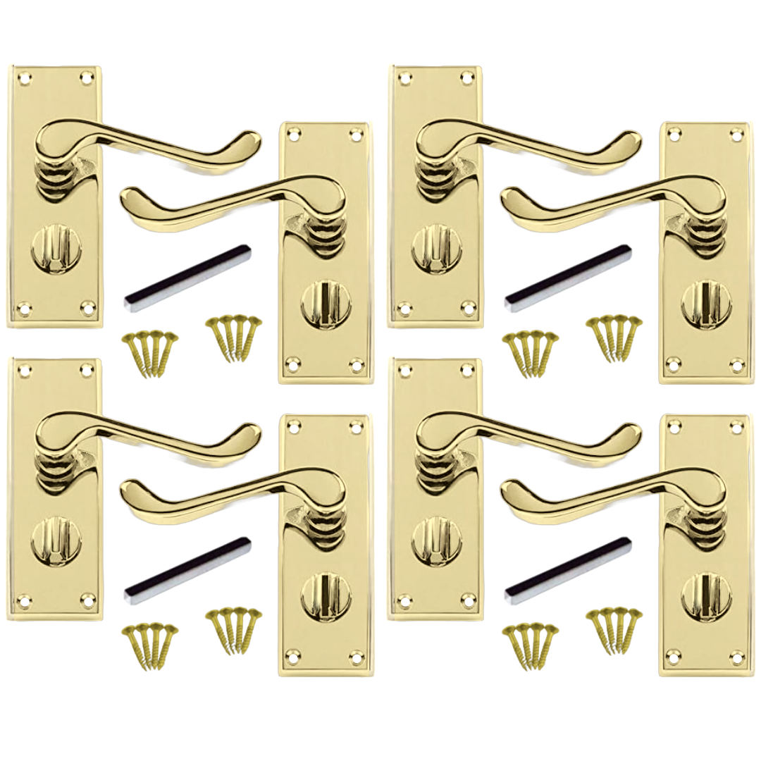 MULTIPACK Door Handles Victorian Scroll Lever Privacy Bath Lock - Brass 1/4/6 Pairs