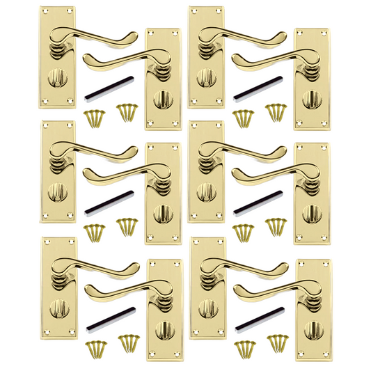 MULTIPACK Door Handles Victorian Scroll Lever Privacy Bath Lock - Brass 1/4/6 Pairs