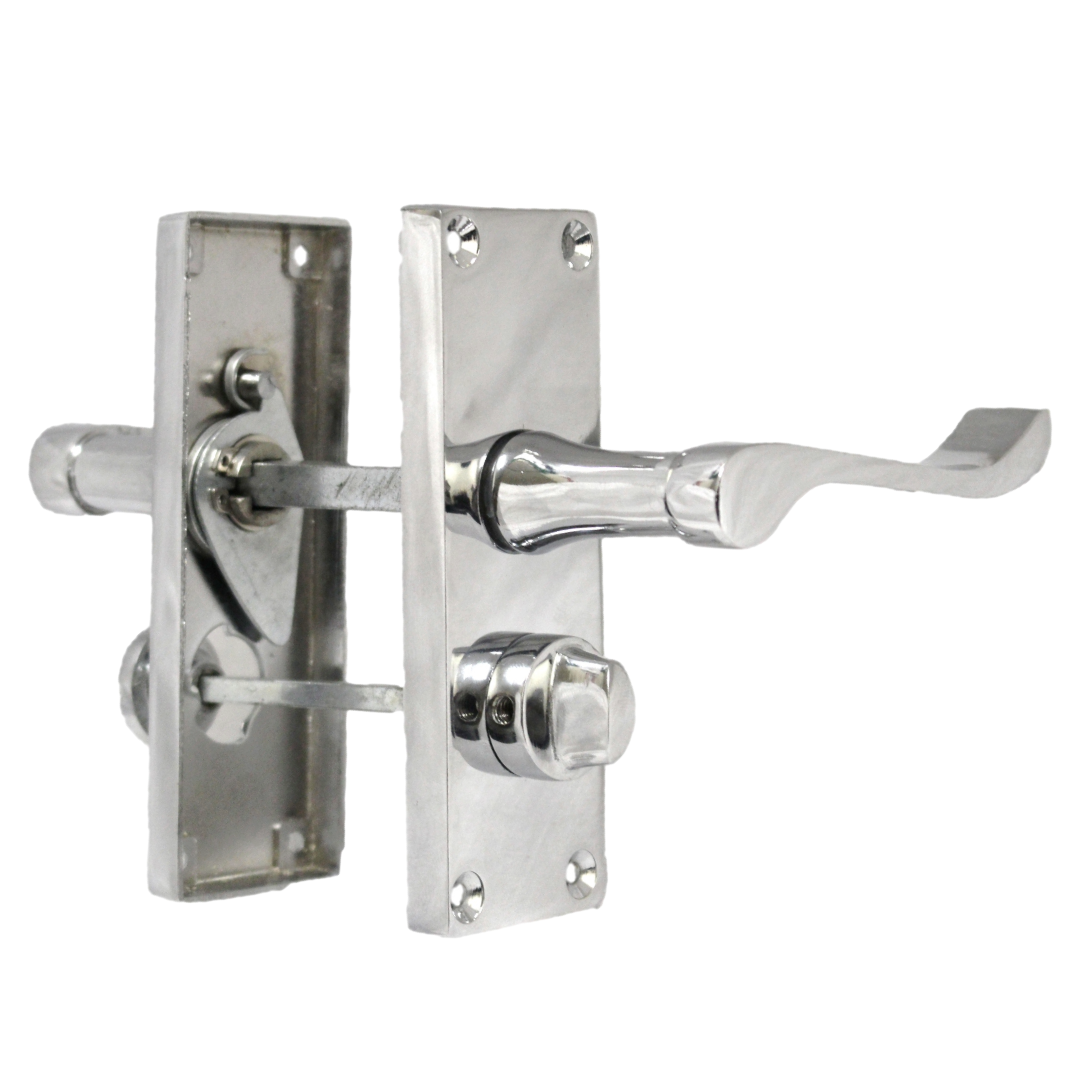 Poignées de porte à volutes pour salle de bain, WC, serrure de confidentialité - Chrome 118 x 40 mm